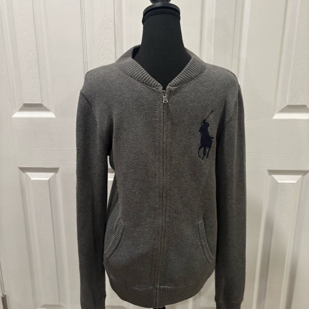 Polo by Ralph Lauren Big Pony Boys  Charcoal Zip-Up Sweater size XL (